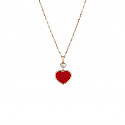 CHOPARD HAPPY HEARTS PENDANT, ROSE GOLD, DIAMOND, RED STONE 797482-5801
